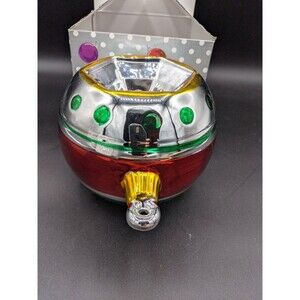 NIB Vintage Dept 56 Painted Mercury Glass Candle Holder In The Shape Of Ornament